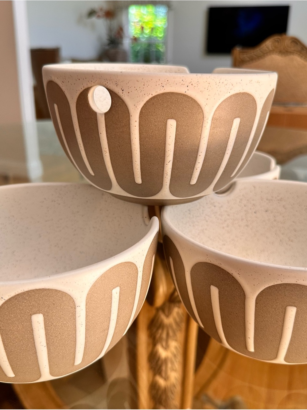 Neutral Speckled Ceramic Bowl - Beige and White Decorative Home Art